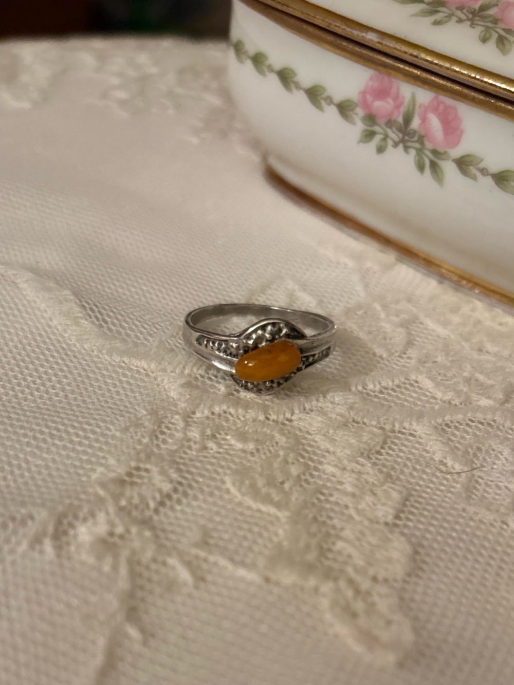Vintage Sterling Silver Ring with Amber-Orange Stone